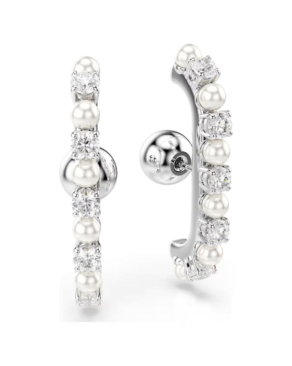 Matrix ear cuff Set (3), Crystal pearl, Round cut, White, Rhodium plated 5691715