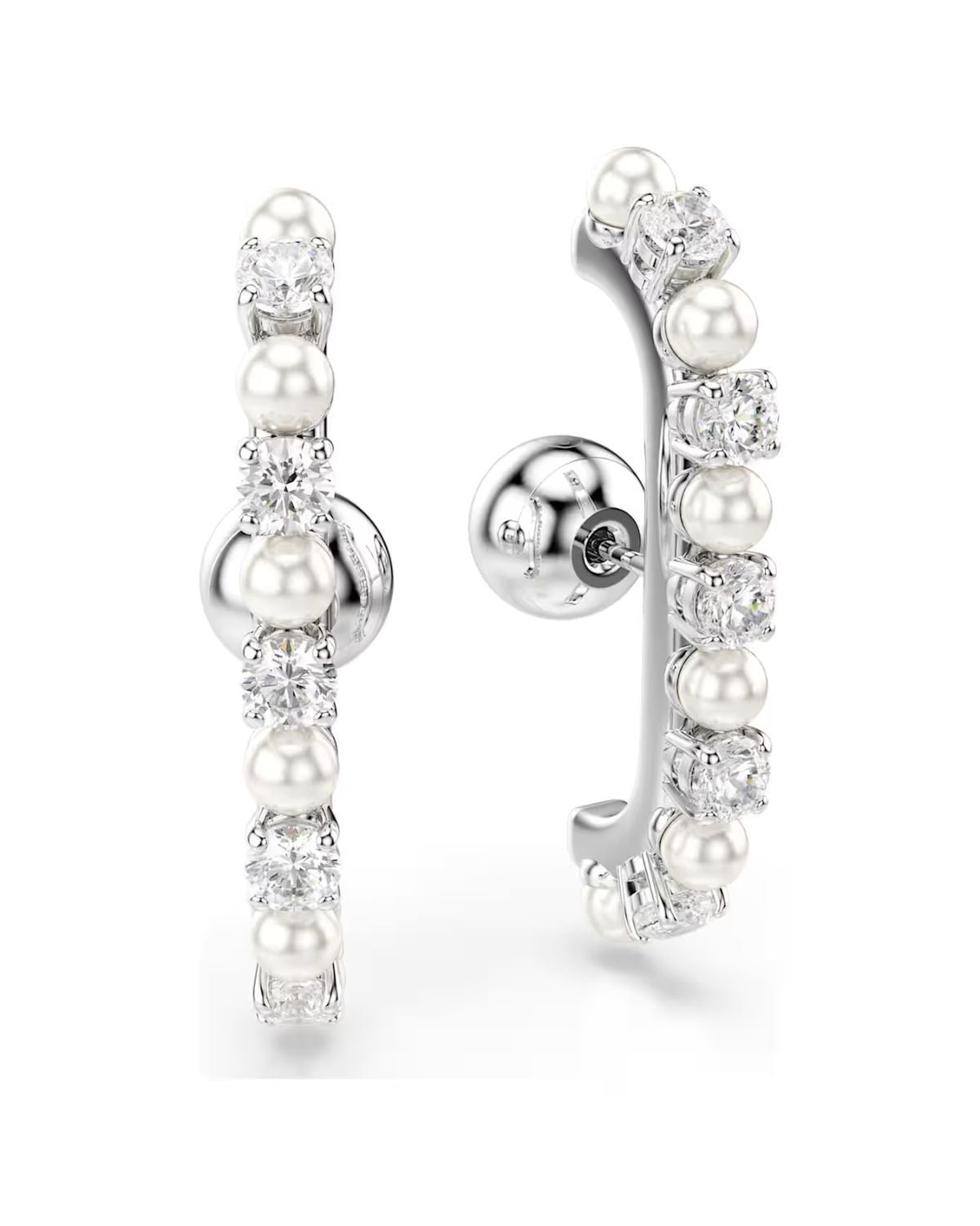 Matrix ear cuff Set (3), Crystal pearl, Round cut, White, Rhodium plated 5691715