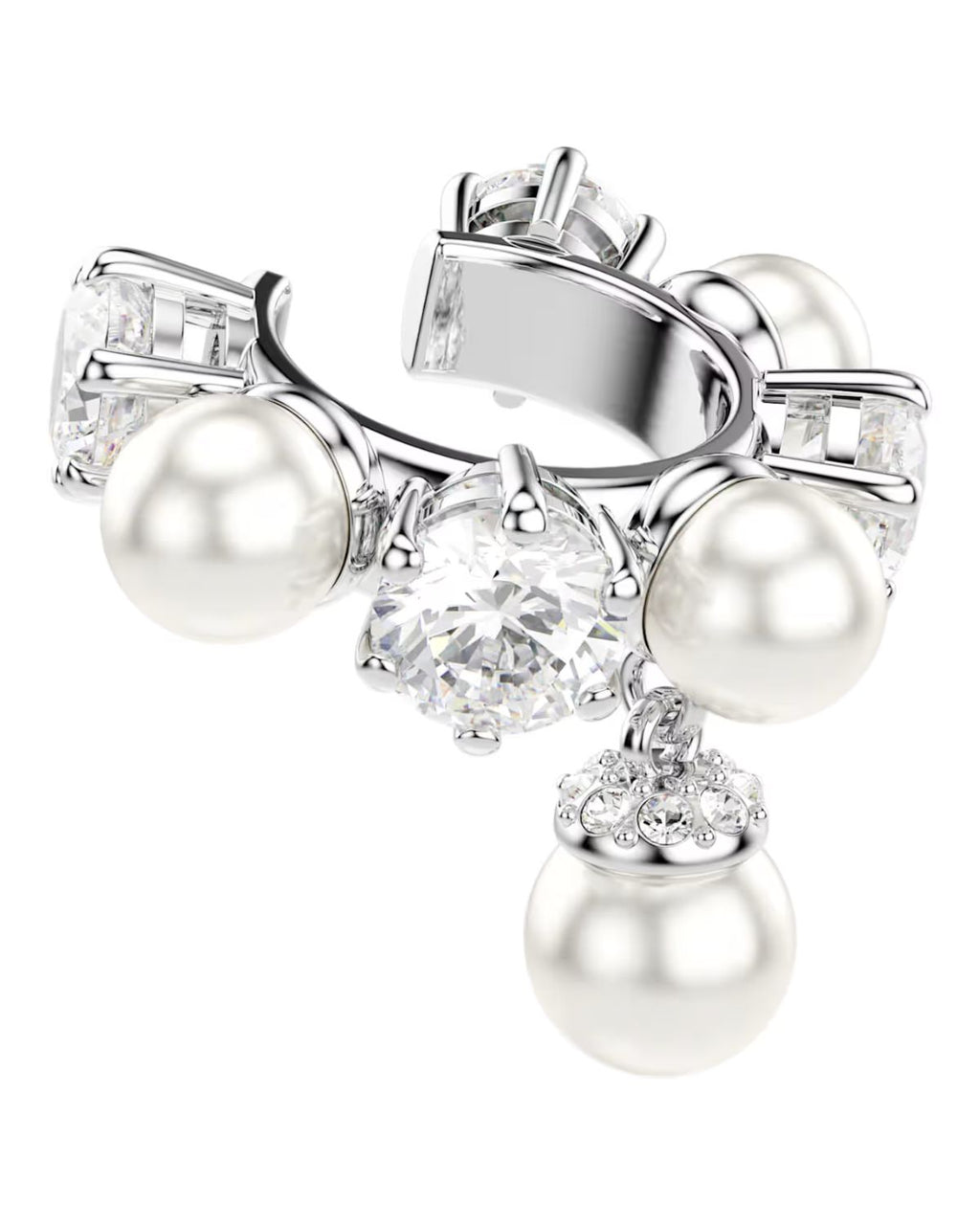 Matrix ear cuff Set (3), Crystal pearl, Round cut, White, Rhodium plated 5691715