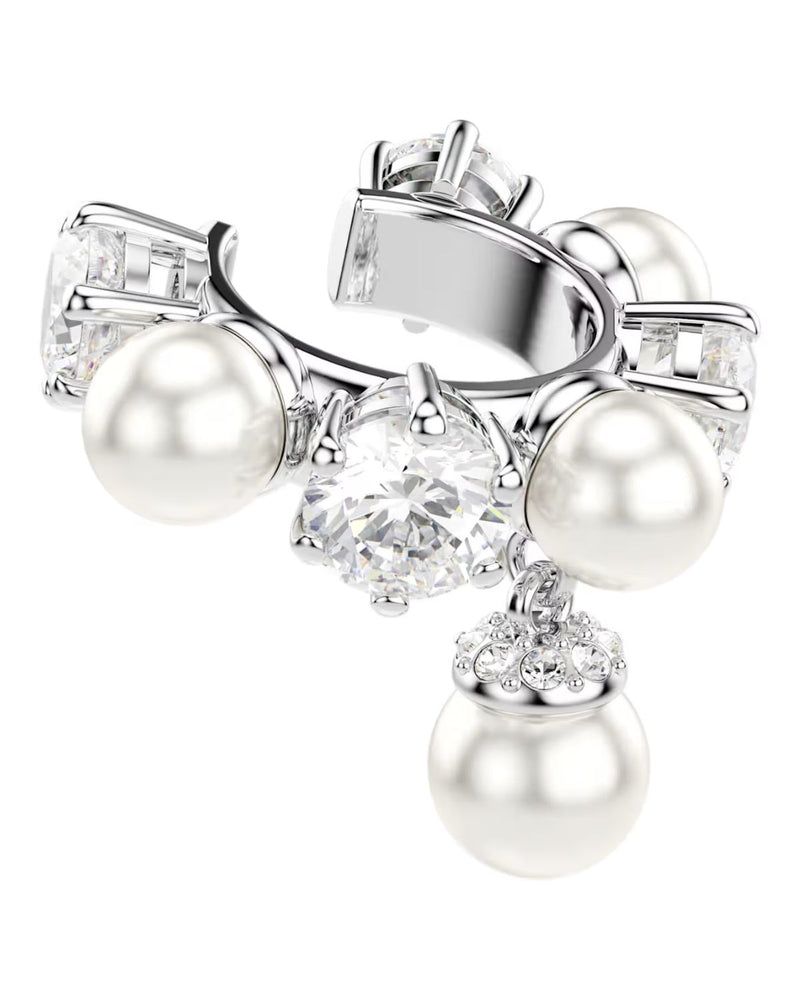 Matrix ear cuff Set (3), Crystal pearl, Round cut, White, Rhodium plated