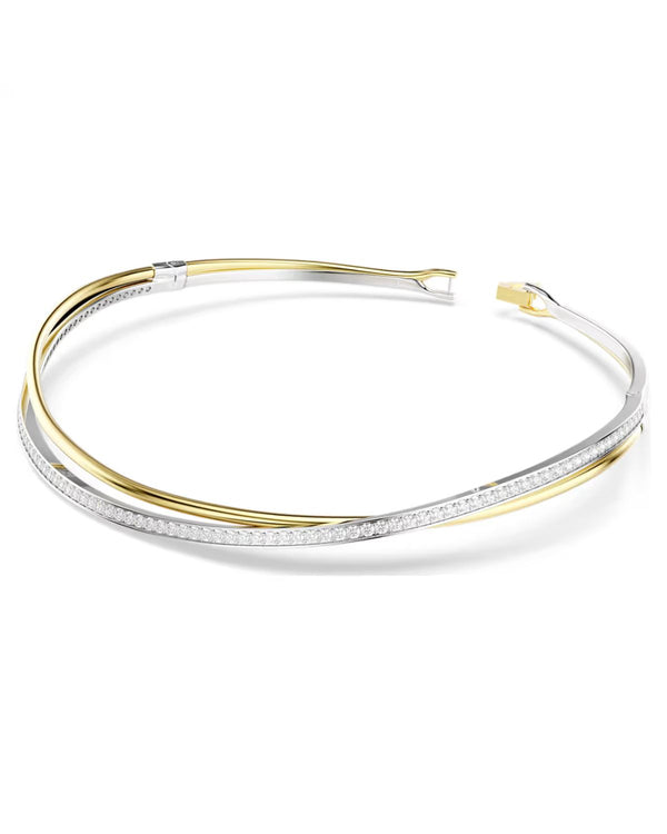 Hyperbola choker Round cut, White, Mixed metal finish