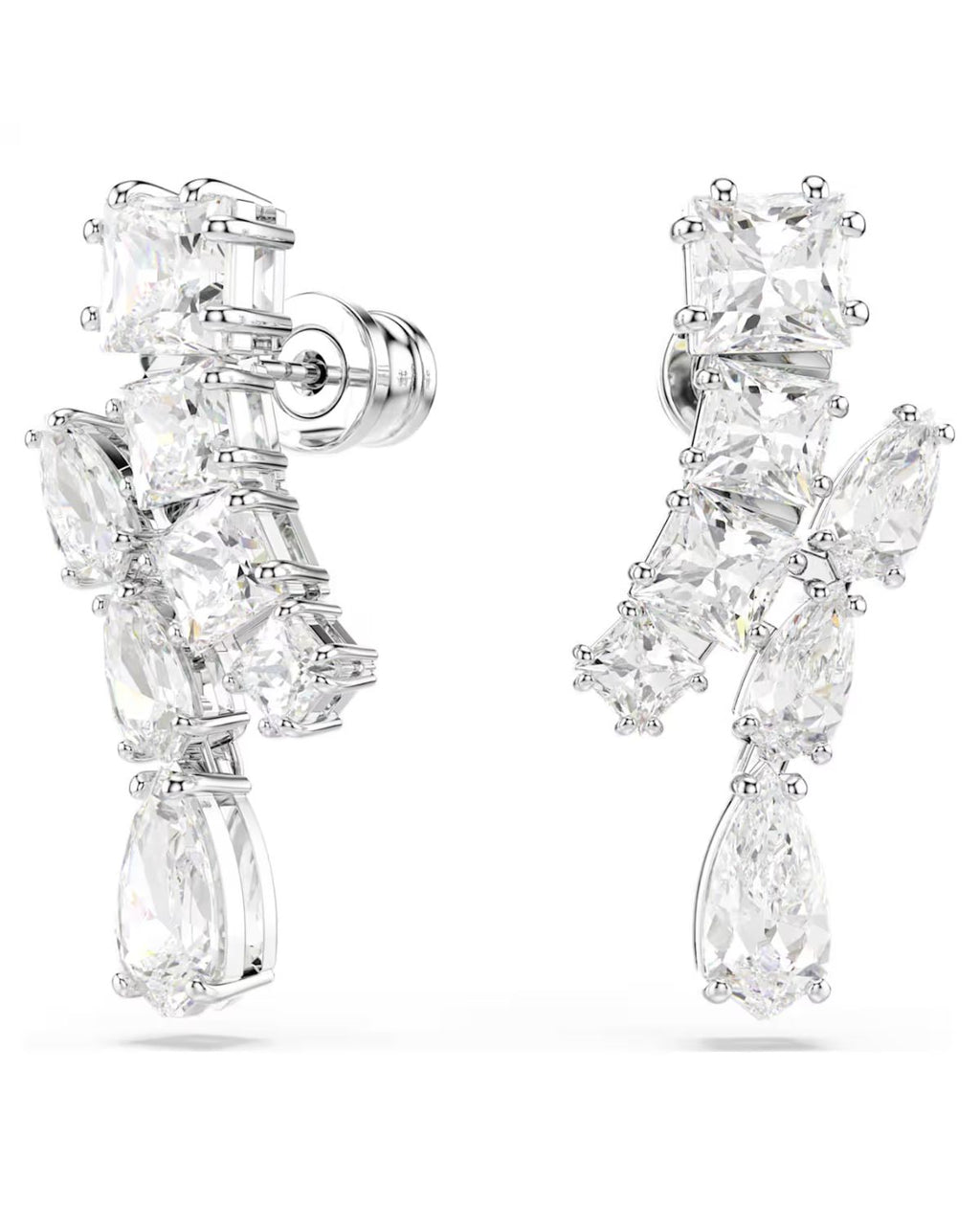 Matrix drop earrings Mixed cuts, White, Rhodium plated 5700418