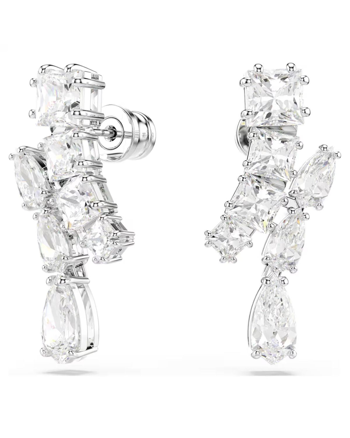 Matrix drop earrings Mixed cuts, White, Rhodium plated 5700418