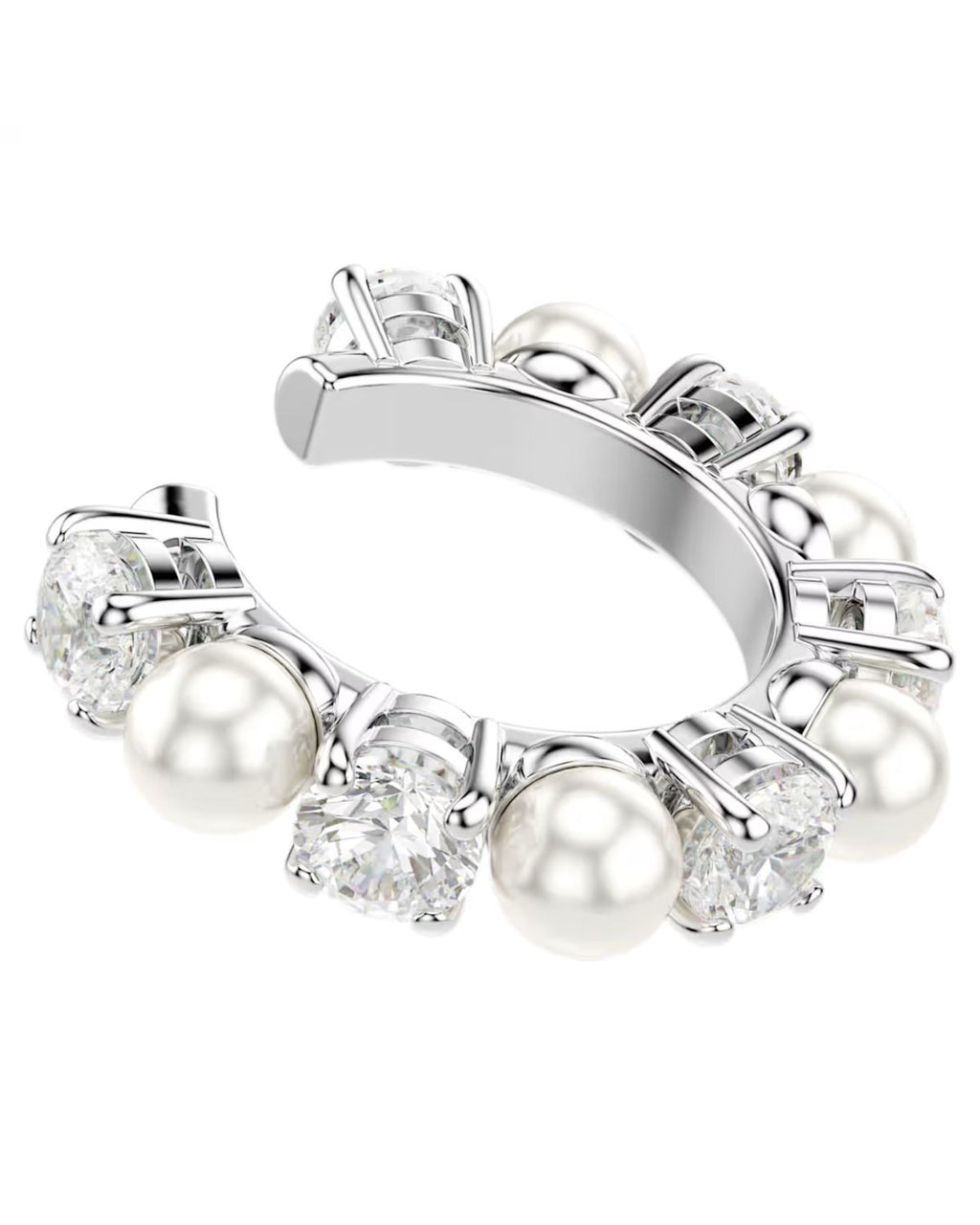 Matrix ear cuff Set (3), Crystal pearl, Round cut, White, Rhodium plated 5691715