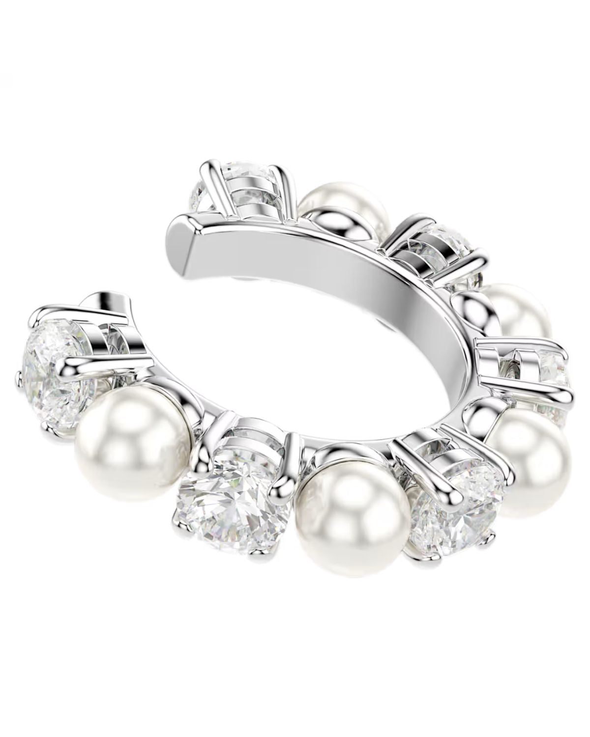 Matrix ear cuff Set (3), Crystal pearl, Round cut, White, Rhodium plated 5691715