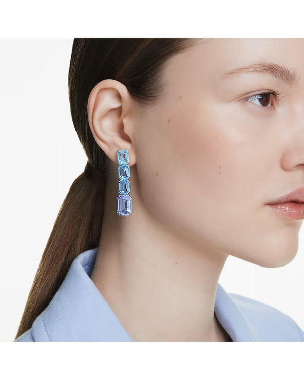 Millenia drop earrings Octagon cut, Colour gradient, Blue, Rhodium plated