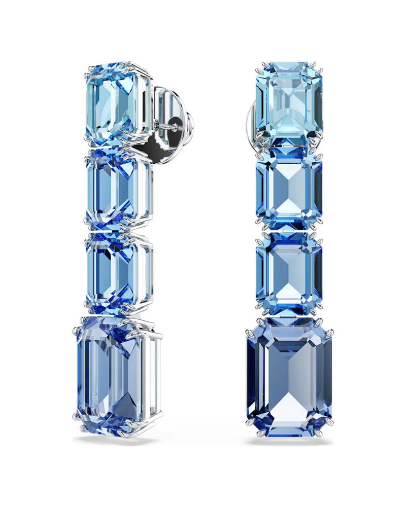 Millenia drop earrings Octagon cut, Colour gradient, Blue, Rhodium plated