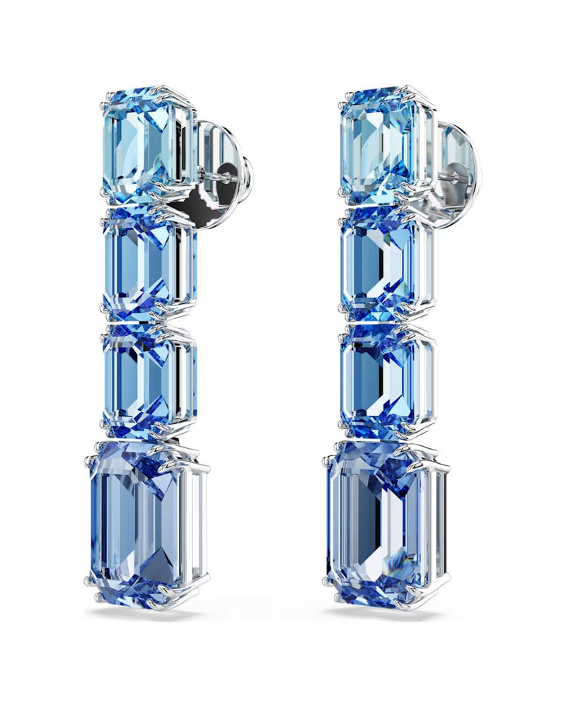 Millenia drop earrings Octagon cut, Colour gradient, Blue, Rhodium plated