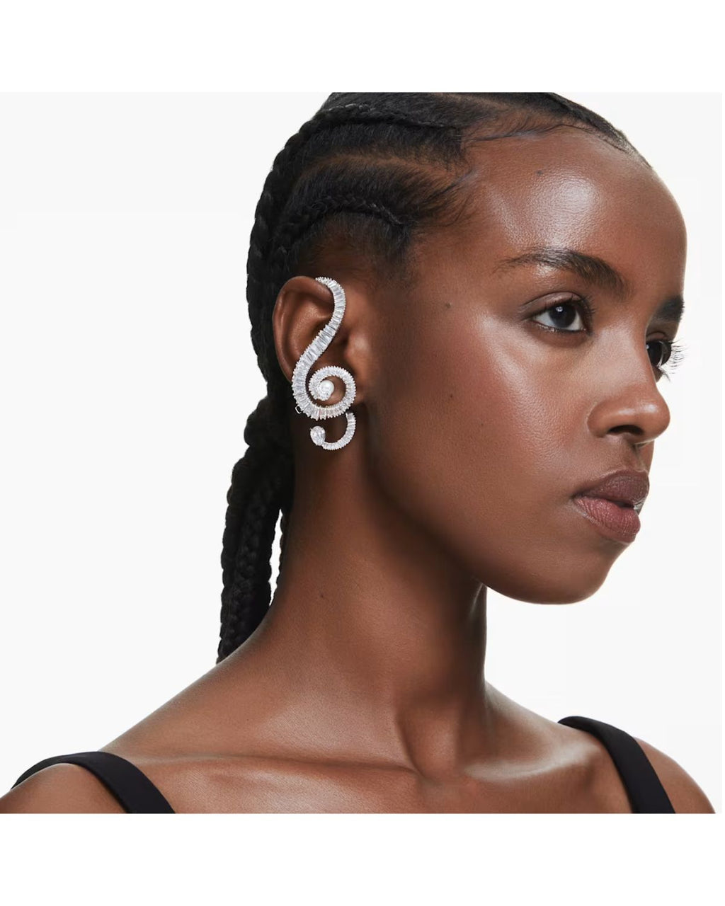 Ariana Grande x Swarovski clip earrings Asymmetrical design, Crystal pearl, Baguette cut, White, Rhodium plated 5720866