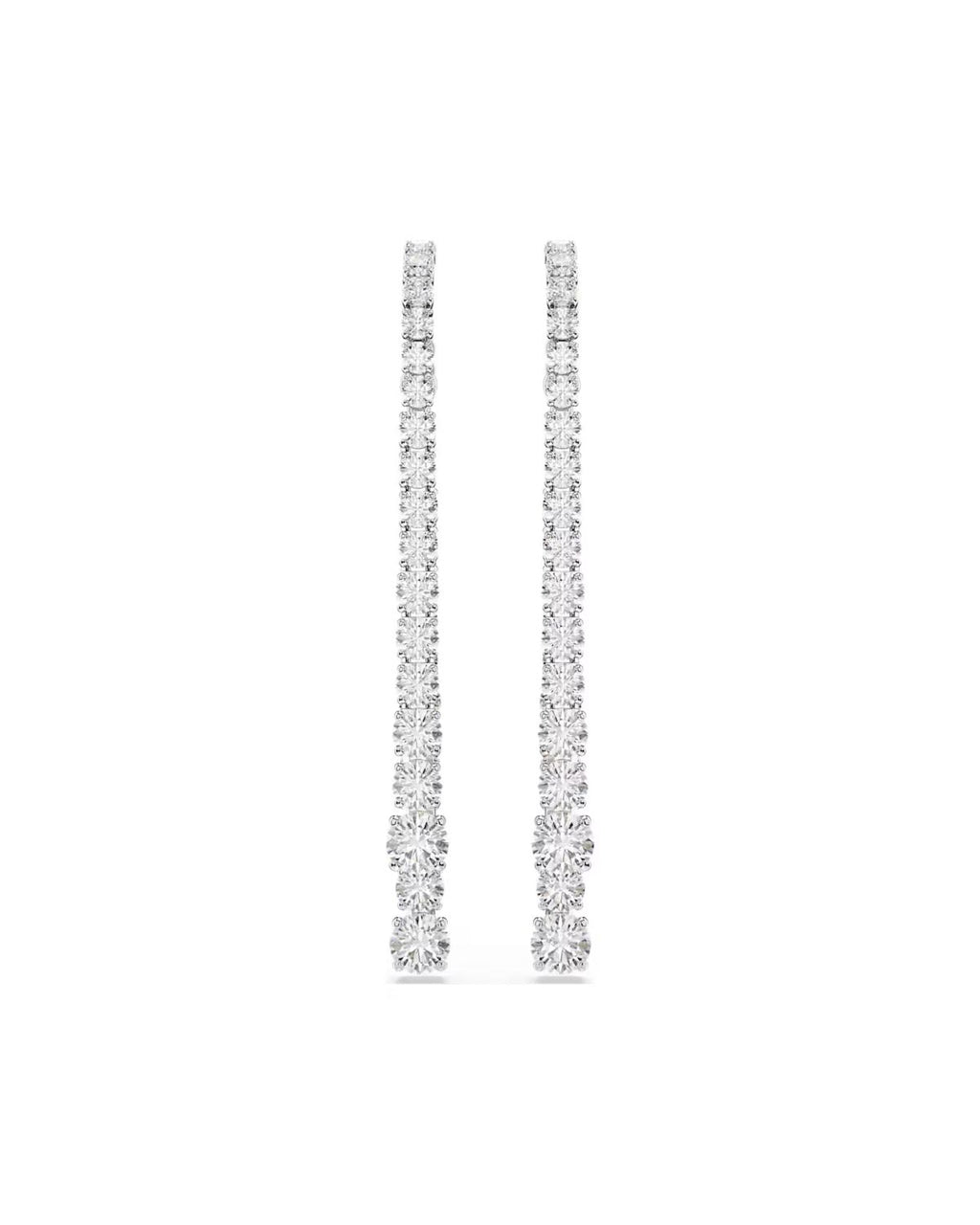 Matrix drop earrings Gradient of round cuts, White, Rhodium plated 5709257