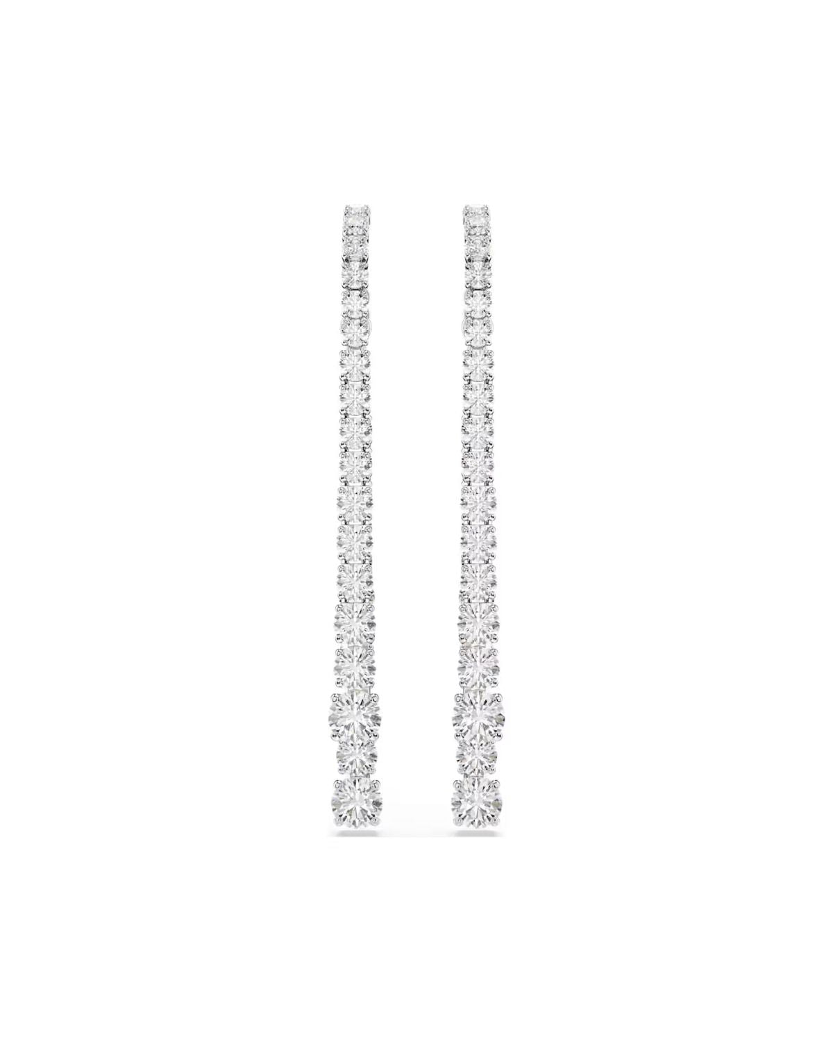 Matrix drop earrings Gradient of round cuts, White, Rhodium plated 5709257