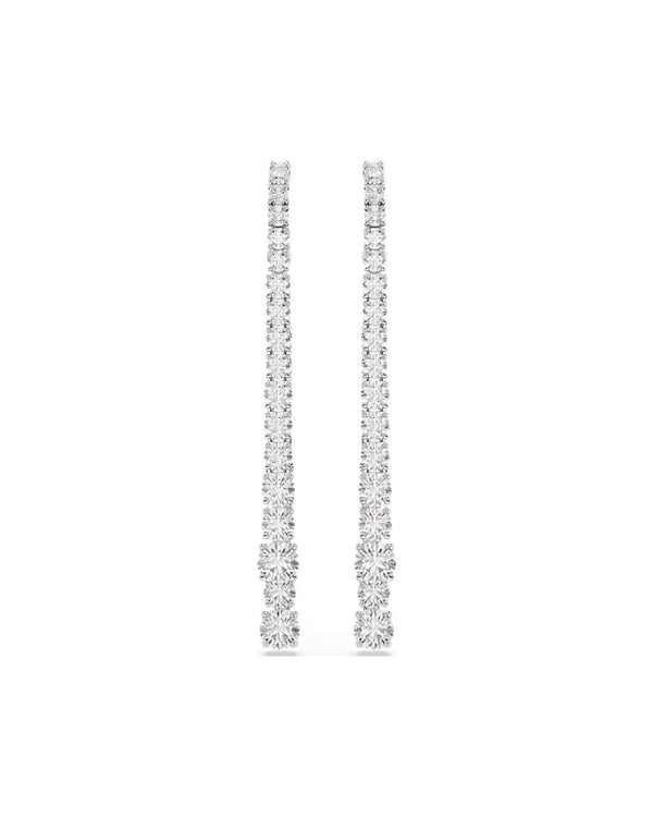 Matrix drop earrings Gradient of round cuts, White, Rhodium plated