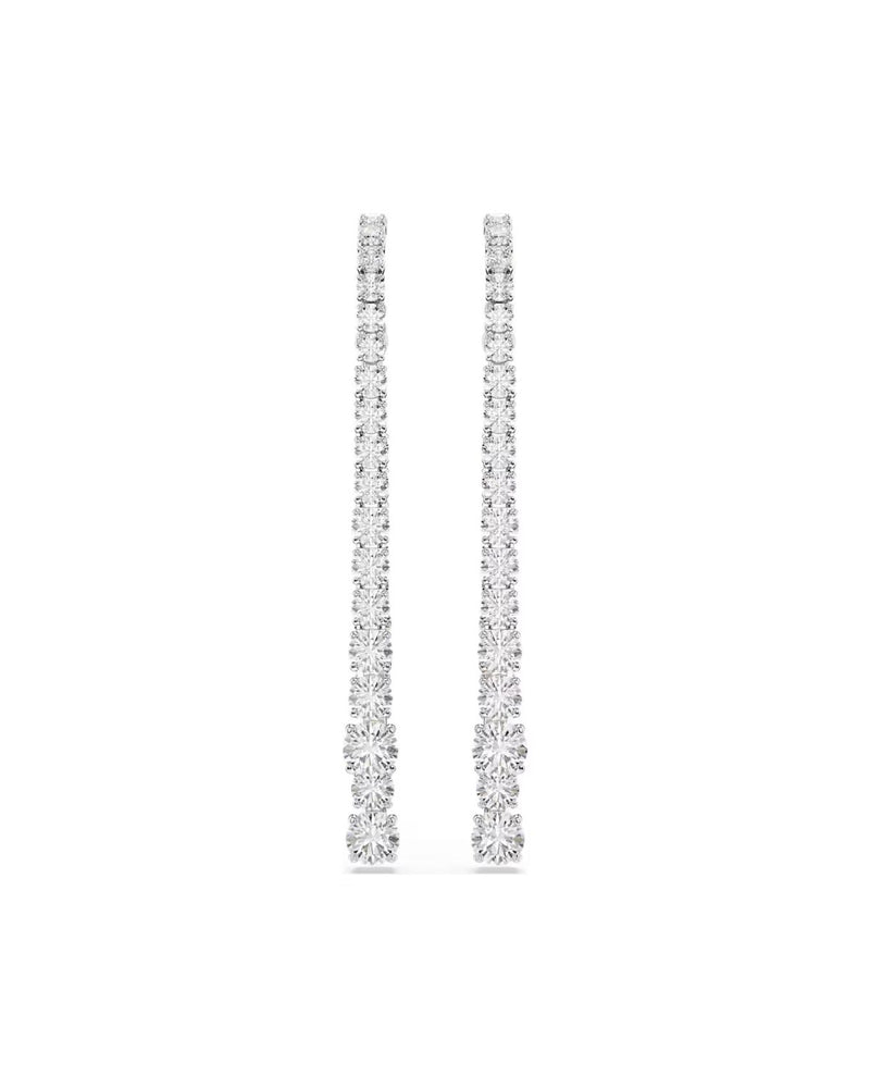 Matrix drop earrings Gradient of round cuts, White, Rhodium plated