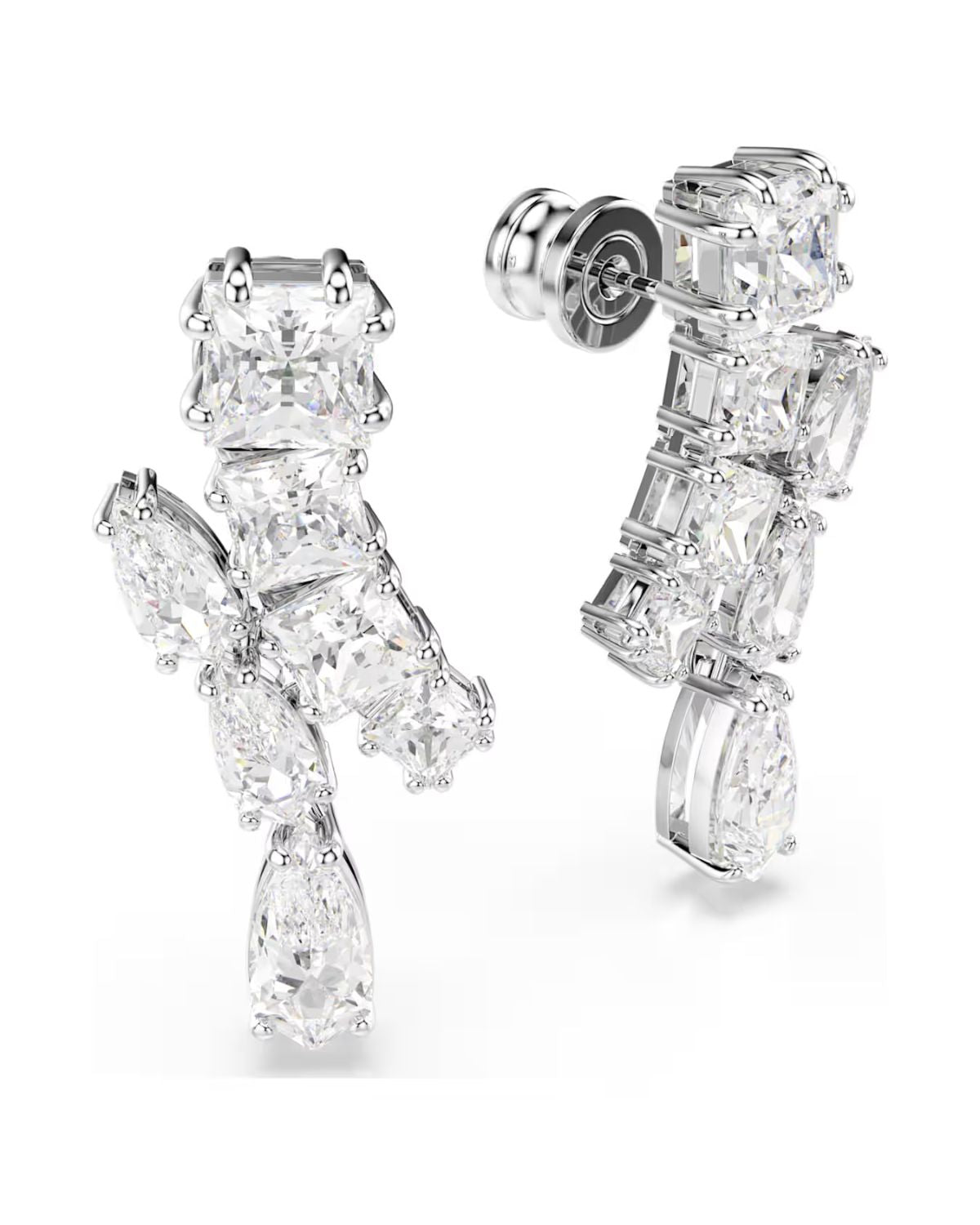 Matrix drop earrings Mixed cuts, White, Rhodium plated 5700418