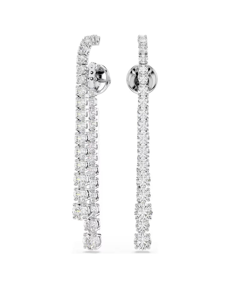 Matrix drop earrings Gradient of round cuts, White, Rhodium plated