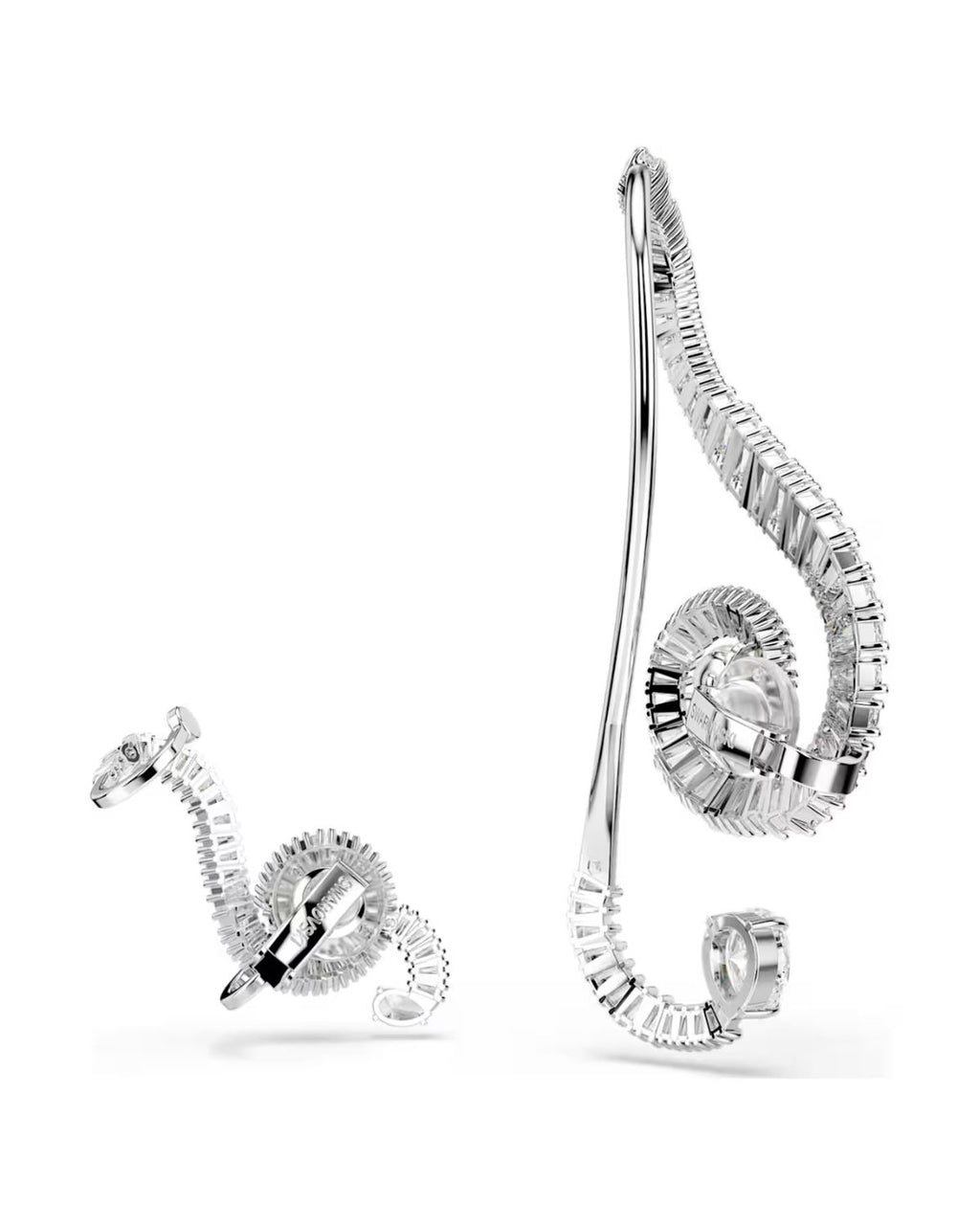 Ariana Grande x Swarovski clip earrings Asymmetrical design, Crystal pearl, Baguette cut, White, Rhodium plated 5720866