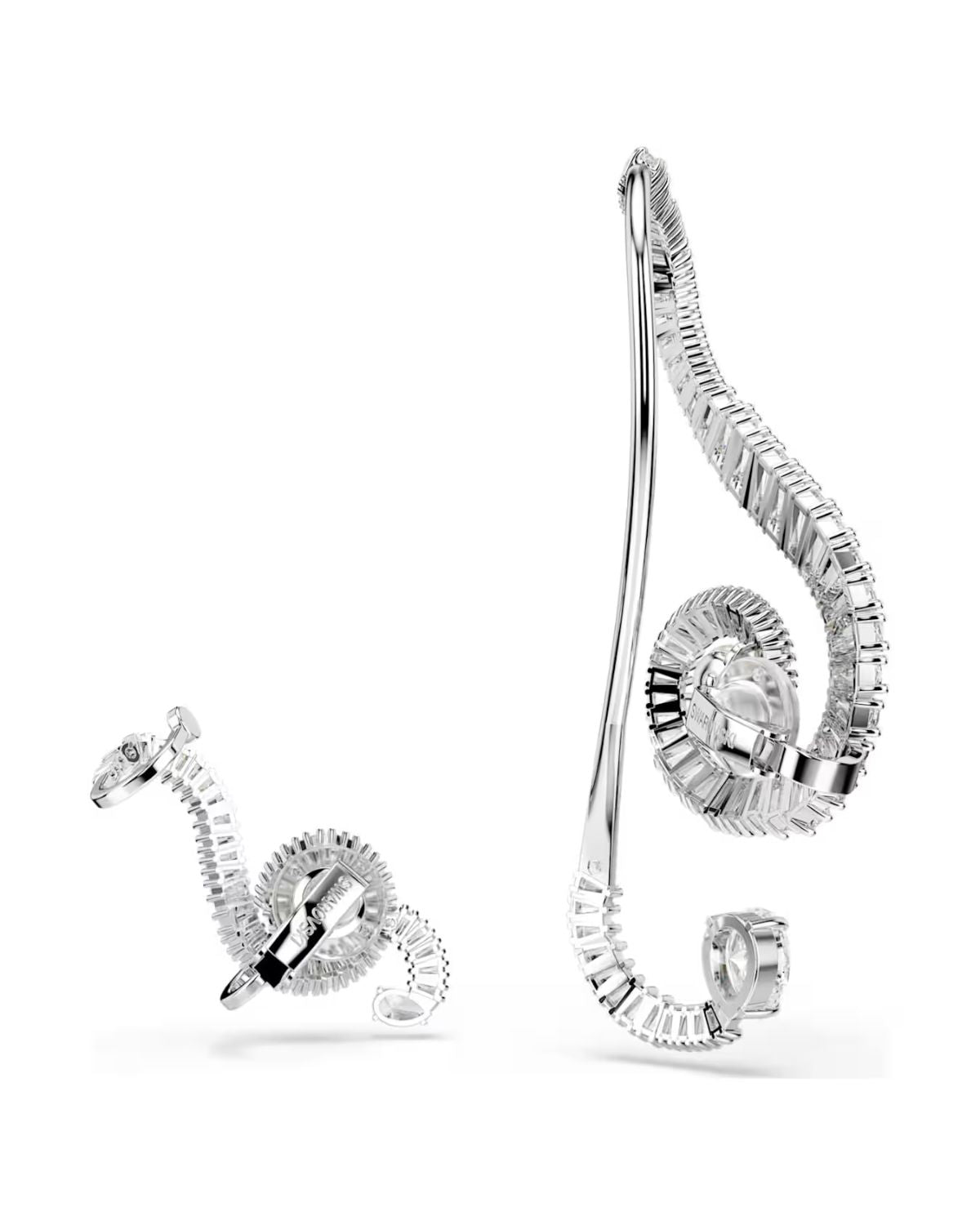 Ariana Grande x Swarovski clip earrings Asymmetrical design, Crystal pearl, Baguette cut, White, Rhodium plated 5720866