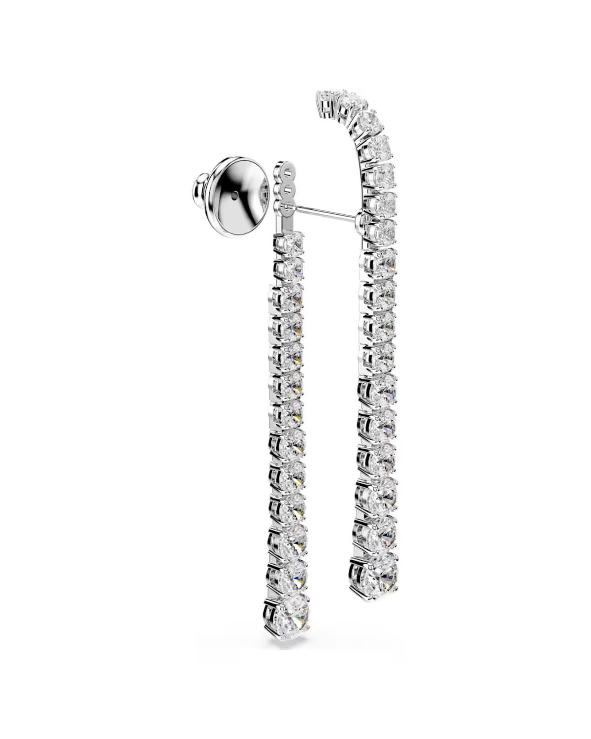 Matrix drop earrings Gradient of round cuts, White, Rhodium plated 5709257