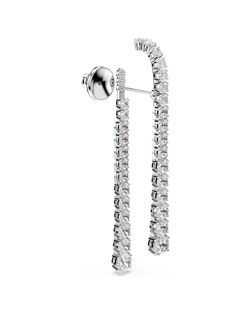 Matrix drop earrings Gradient of round cuts, White, Rhodium plated