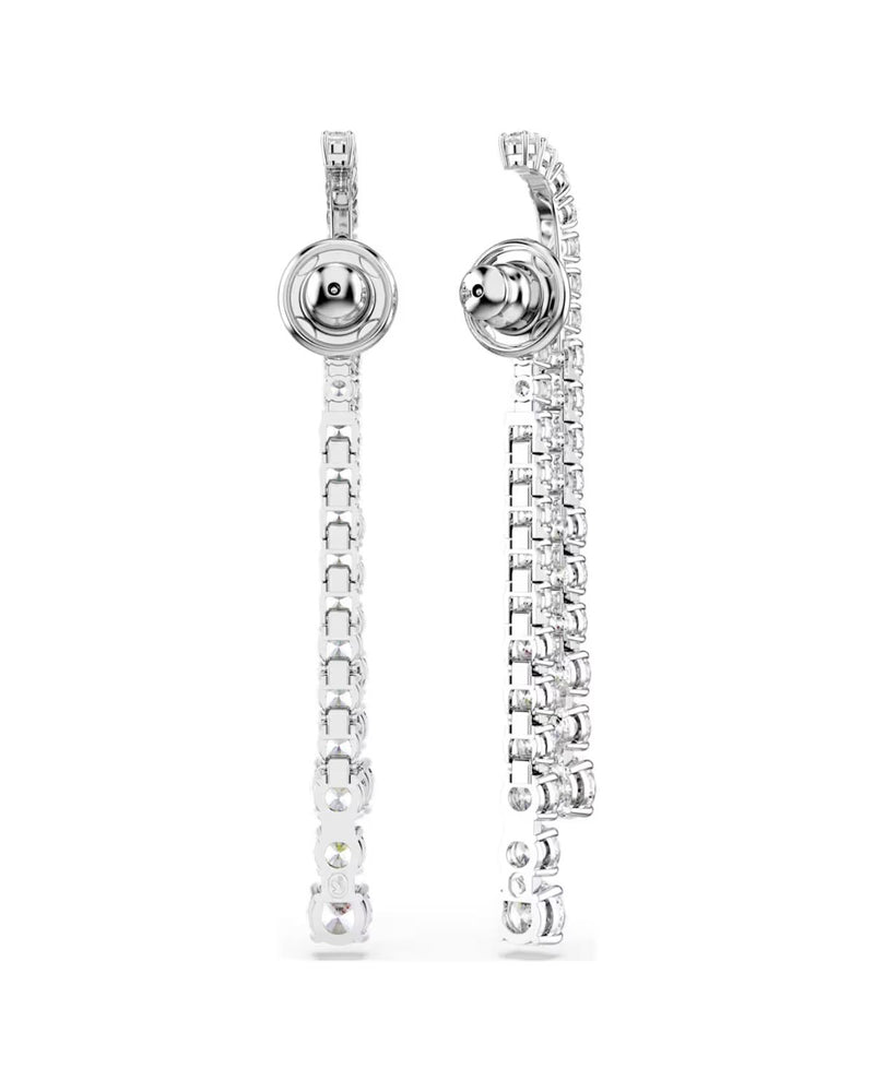 Matrix drop earrings Gradient of round cuts, White, Rhodium plated