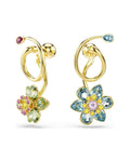 Idyllia drop earrings Asymmetrical design, Mixed cuts, Flower, Multicoloured, 18k gold finish 5709025