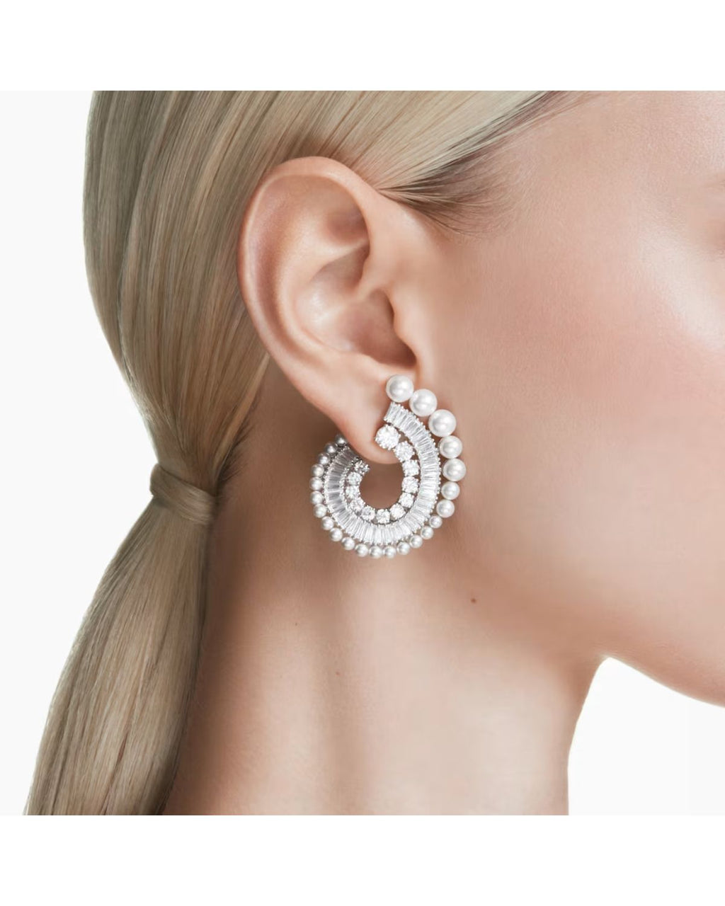 Ariana Grande x Swarovski drop earrings Crystal pearl, Mixed cuts, White, Rhodium plated 5720869