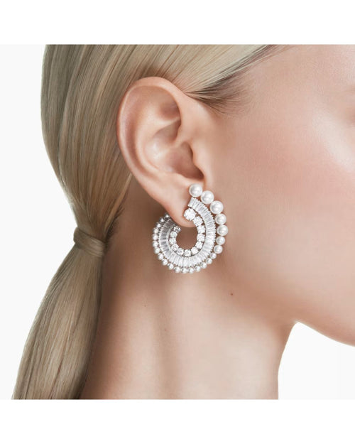 Ariana Grande x Swarovski drop earrings Crystal pearl, Mixed cuts, White, Rhodium plated 5720869