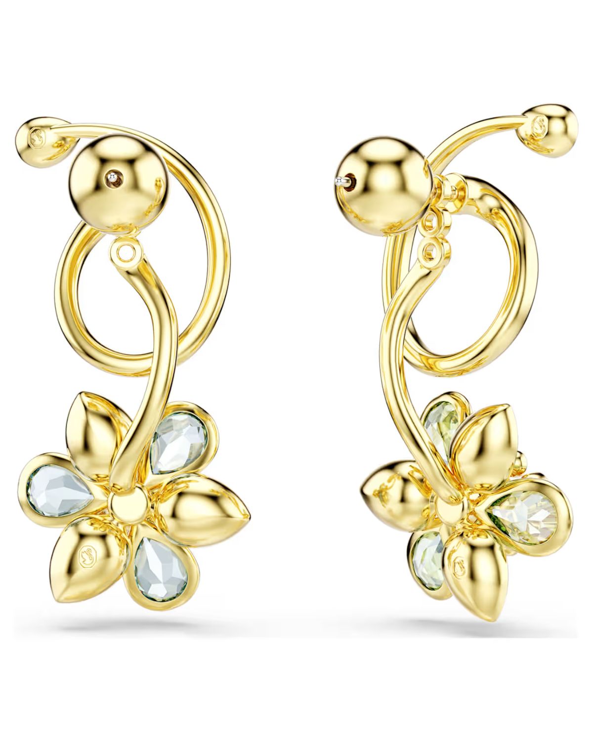 Idyllia drop earrings Asymmetrical design, Mixed cuts, Flower, Multicoloured, 18k gold finish 5709025