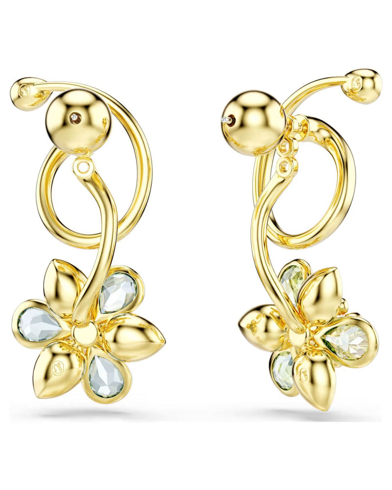 Idyllia drop earrings Asymmetrical design, Mixed cuts, Flower, Multicoloured, Gold-tone plated