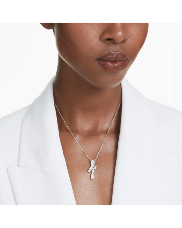 Matrix pendant Mixed cuts, White, Rhodium plated