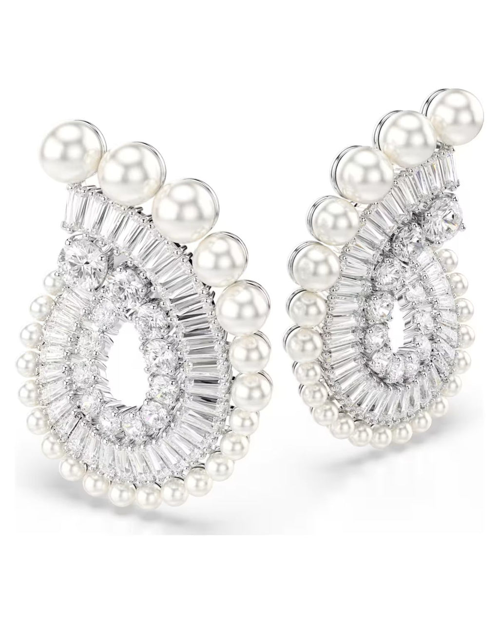Ariana Grande x Swarovski drop earrings Crystal pearl, Mixed cuts, White, Rhodium plated 5720869