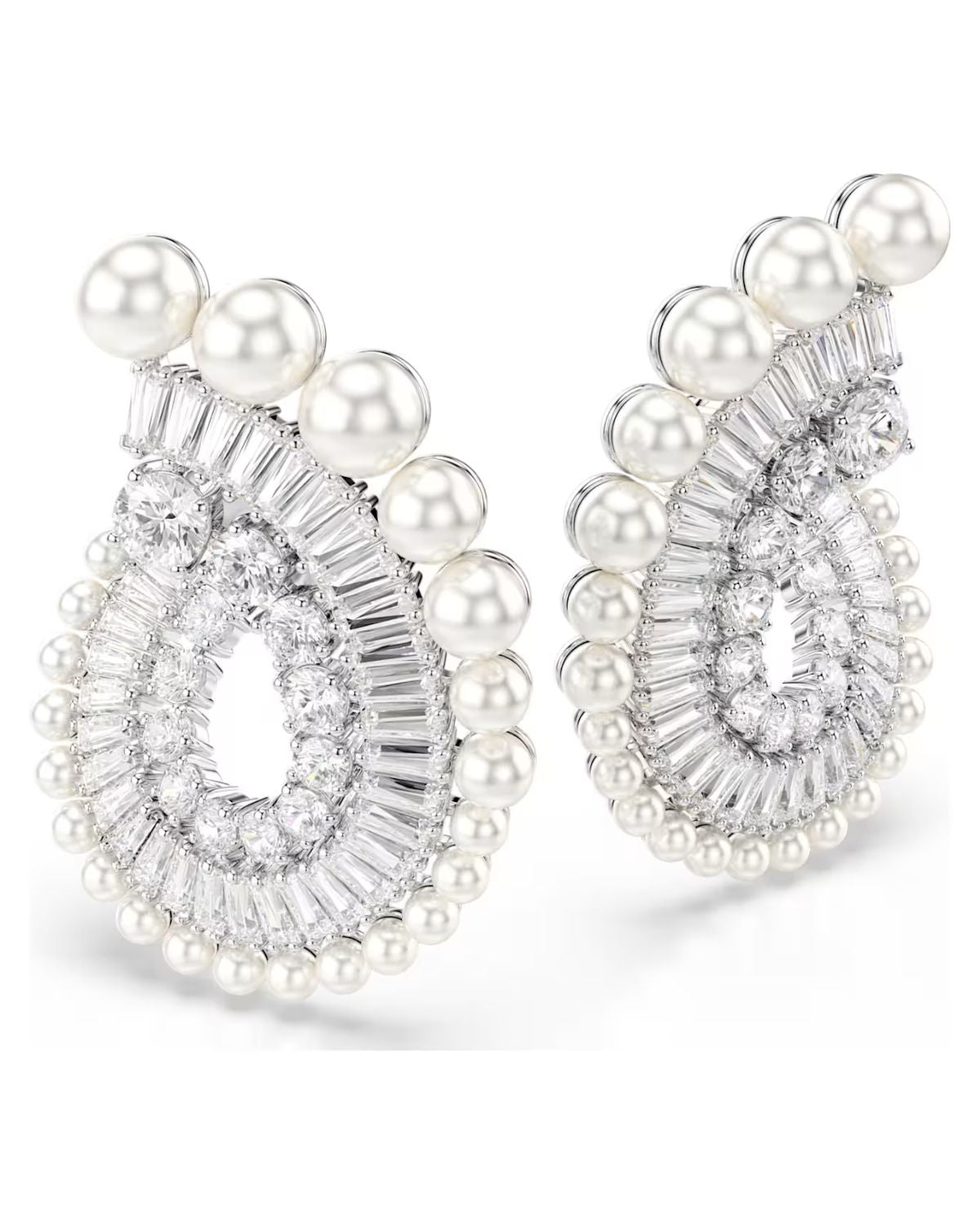 Ariana Grande x Swarovski drop earrings Crystal pearl, Mixed cuts, White, Rhodium plated 5720869