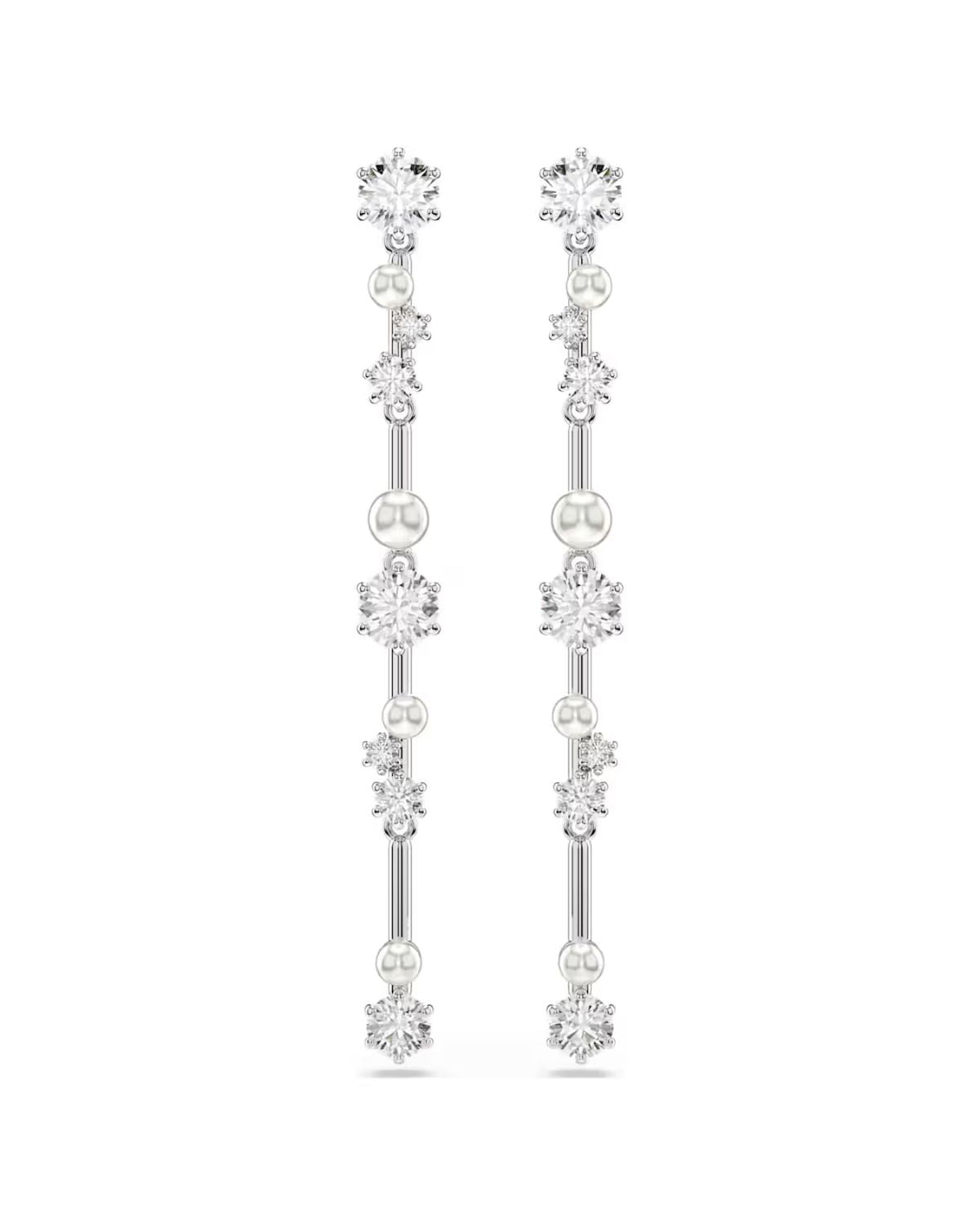 Constella drop earrings Crystal pearl, Round cuts, White, Rhodium plated 5705614