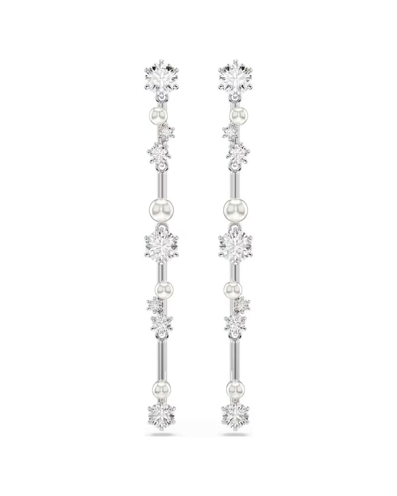 Constella drop earrings Crystal pearl, Round cuts, White, Rhodium plated