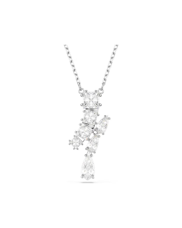 Matrix pendant Mixed cuts, White, Rhodium plated
