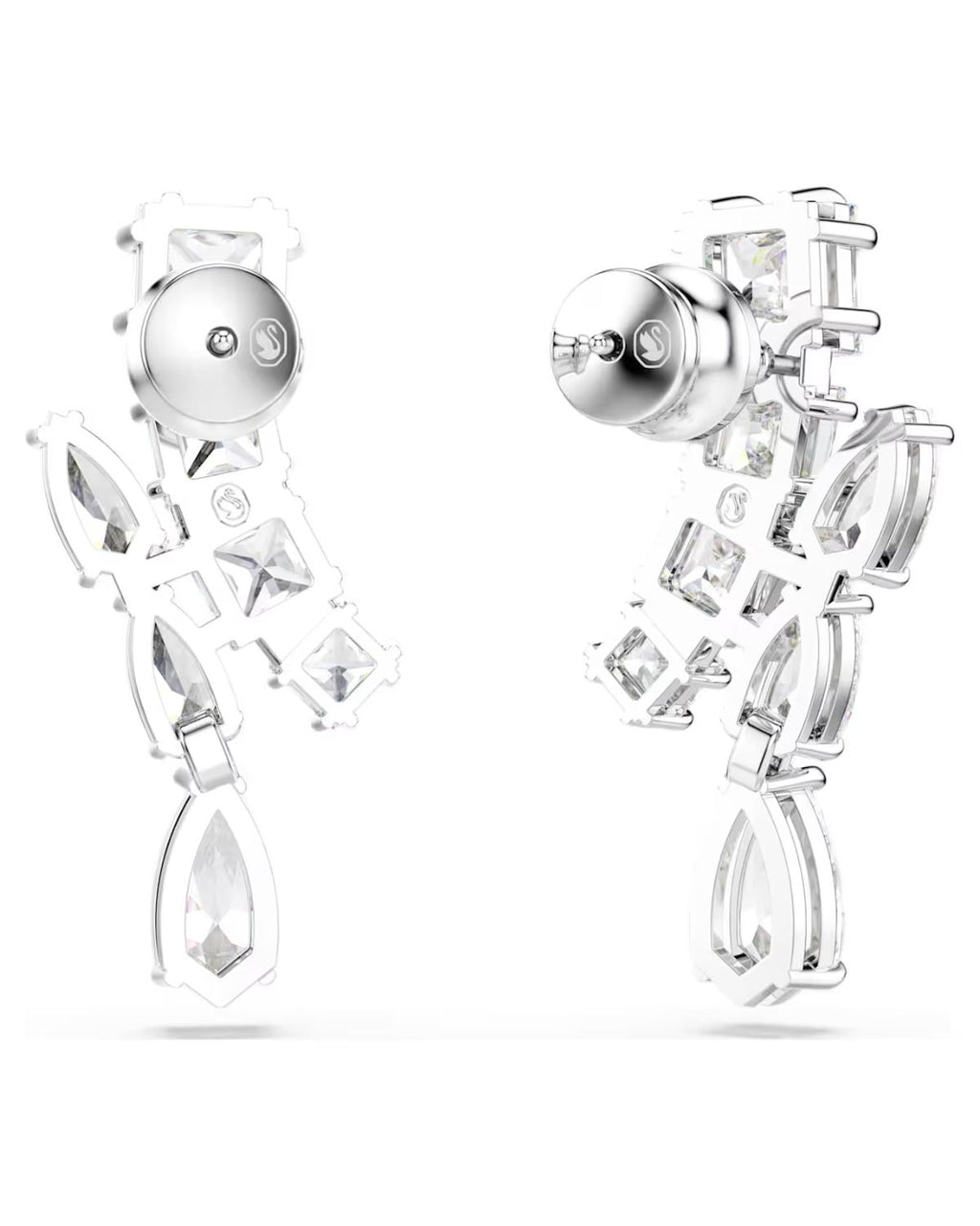 Matrix drop earrings Mixed cuts, White, Rhodium plated 5700418