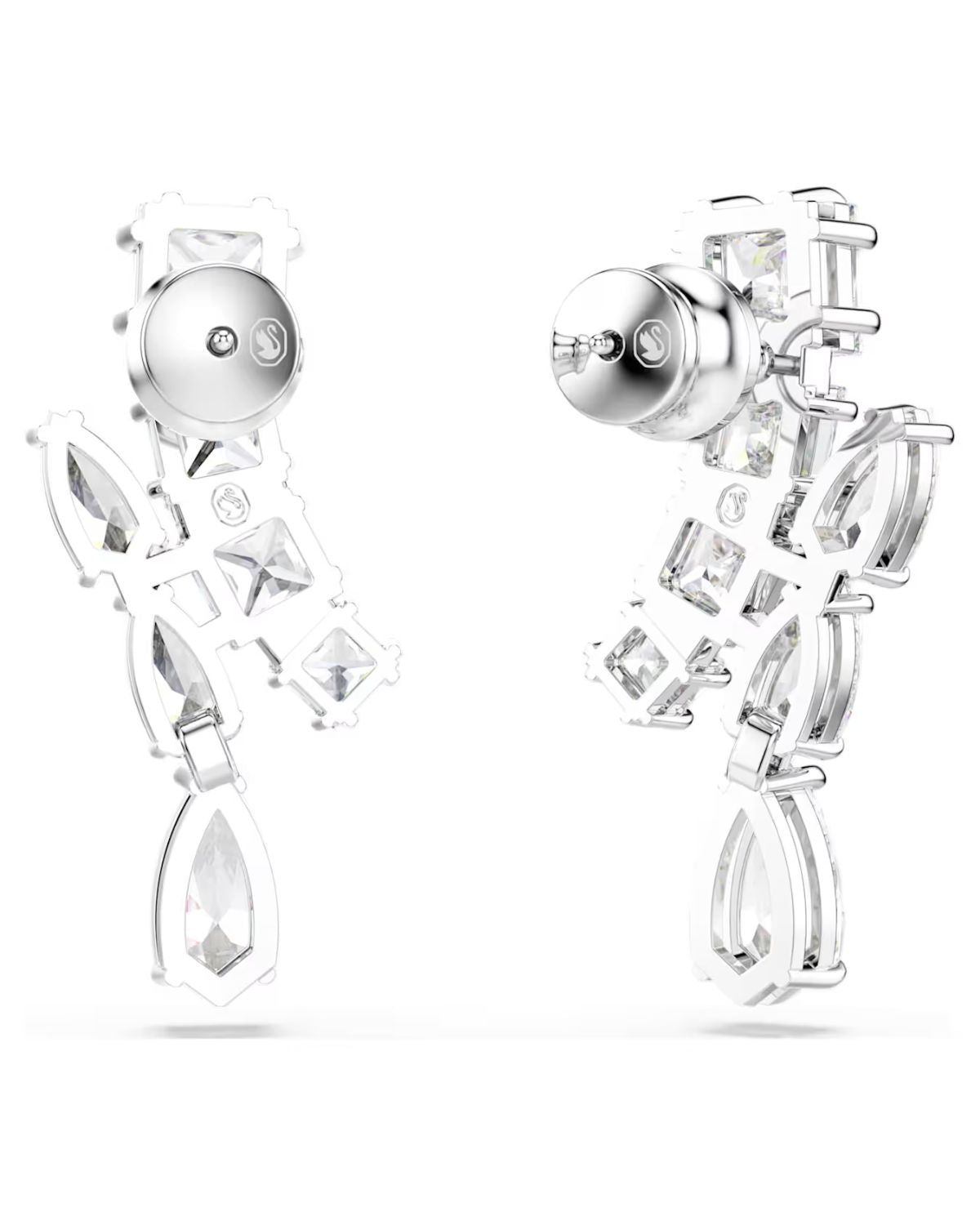 Matrix drop earrings Mixed cuts, White, Rhodium plated 5700418
