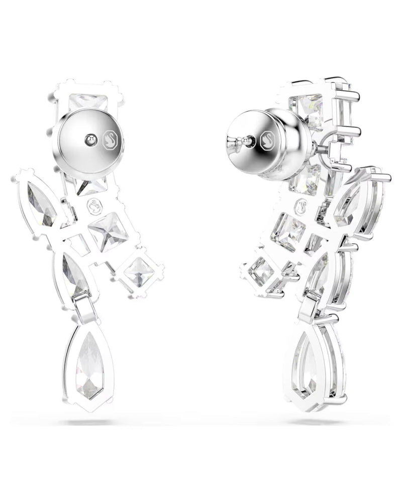 Matrix drop earrings Mixed cuts, White, Rhodium plated