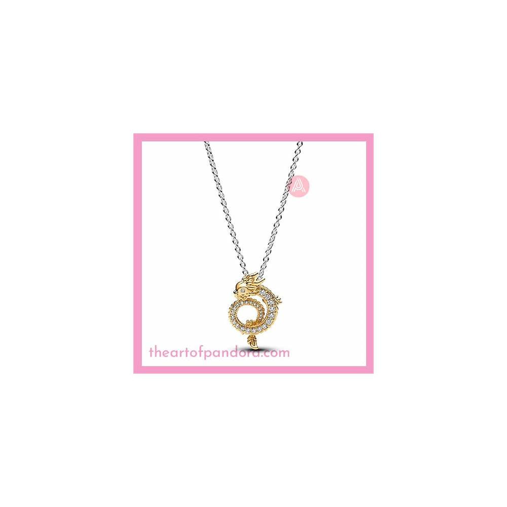 Dragon sterling silver and 14k gold-plated pendant necklace with clear cubic zirconia 363070C01-45 (High Resolution)