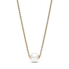 14k Gold-plated collier with white treated freshwater cultured pearl and clear cubic zirconia 363167C01-45