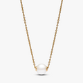 14k Gold-plated collier with white treated freshwater cultured pearl and clear cubic zirconia 363167C01-45 (High Resolution)