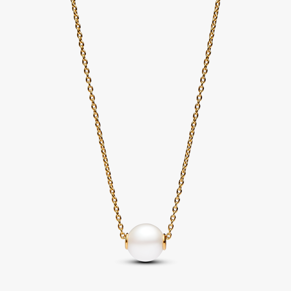 14k Gold-plated collier with white treated freshwater cultured pearl and clear cubic zirconia 363167C01-45 (High Resolution)