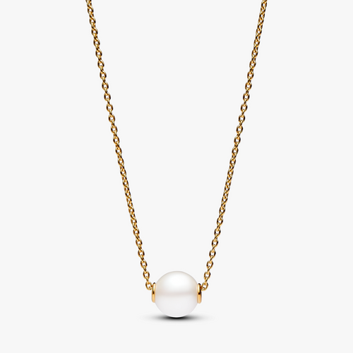 14k Gold-plated collier with white treated freshwater cultured pearl and clear cubic zirconia 363167C01-45 (High Resolution)