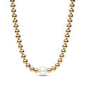 14k Gold-plated collier with white treated freshwater cultured pearl and cubic zirconia 363176C01-45