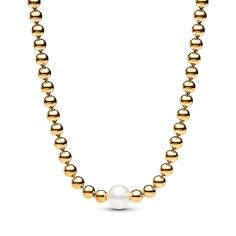 14k Gold-plated collier with white treated freshwater cultured pearl and cubic zirconia 363176C01-45