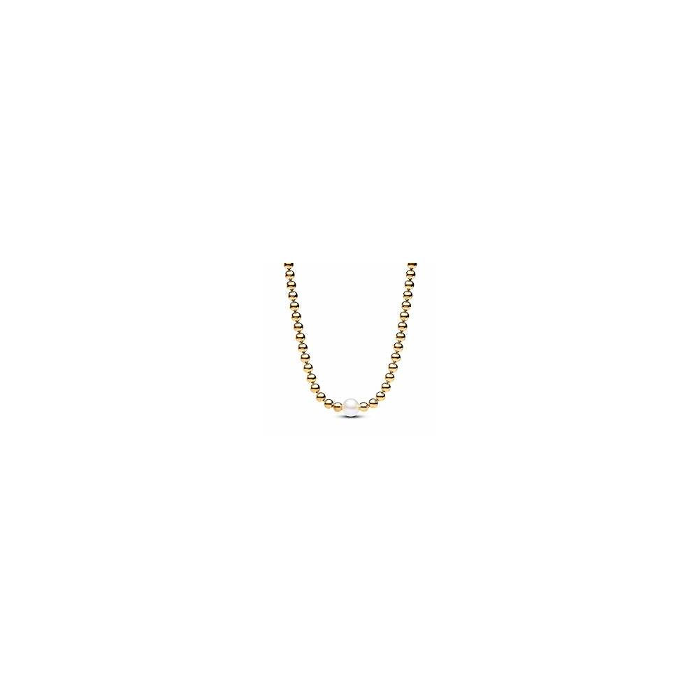 14k Gold-plated collier with white treated freshwater cultured pearl and cubic zirconia 363176C01-45 (High Resolution)