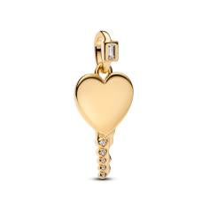 Engravable heart key 14k gold-plated pendant with