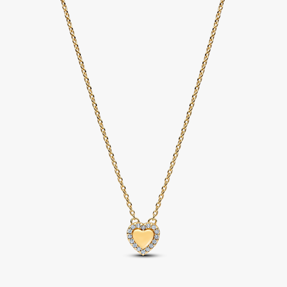 Engravable heart 14k gold-plated collier with clear CZ (High Resolution)