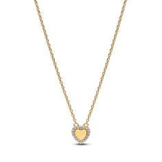 Engravable heart 14k gold-plated collier with clear CZ