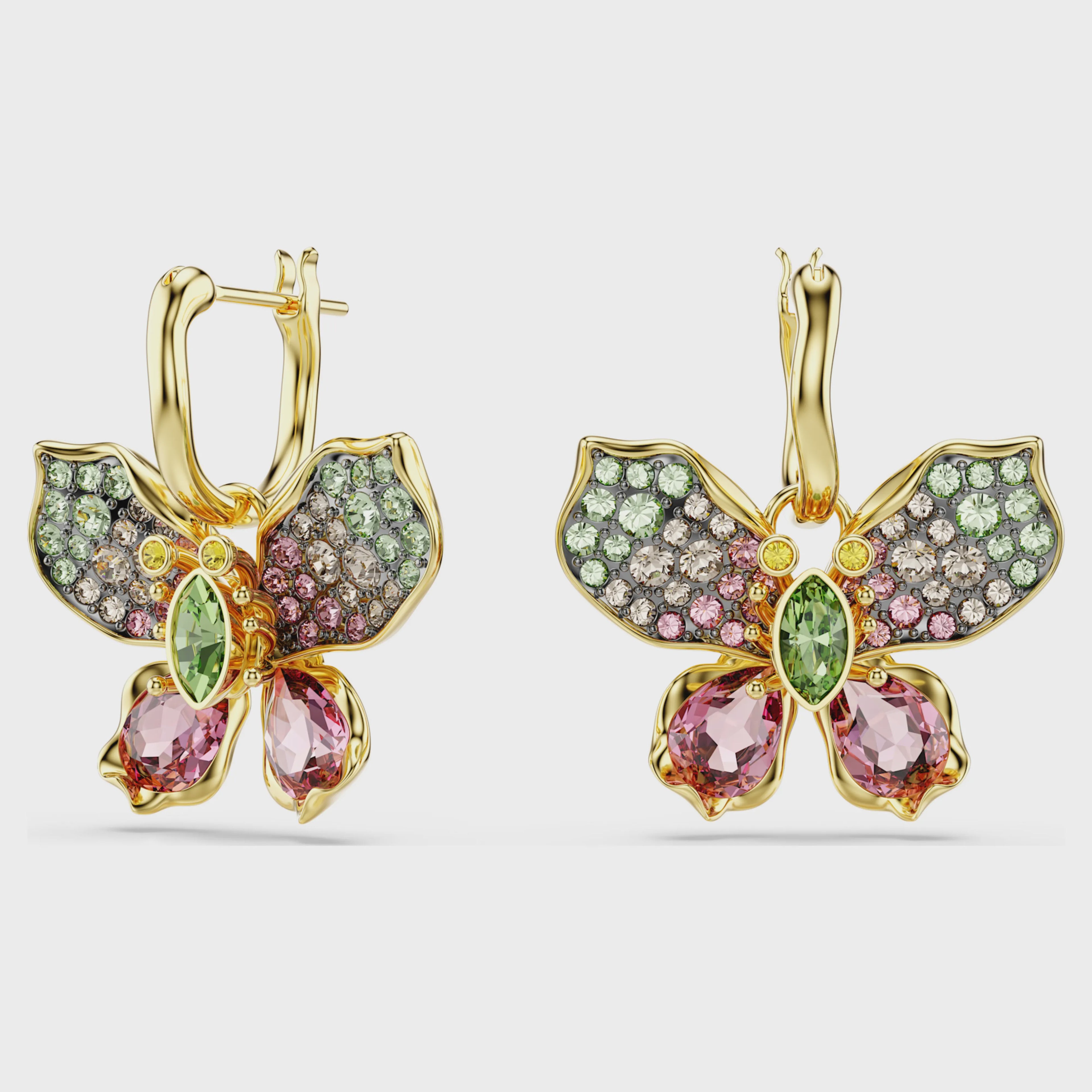 Idyllia drop earrings Mixed cuts, Pavé, Butterfly, Multicoloured, 18k gold finish 5709953